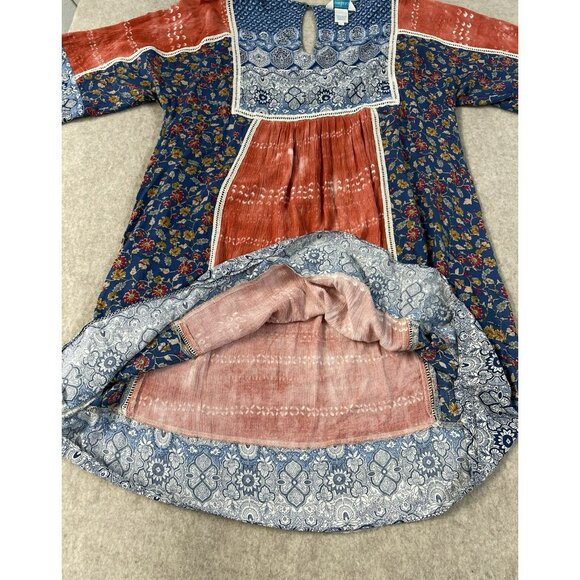 Sundance Dress Womens LG Blue Floral Embroidered Talulah Boho Peasant Tiered - Picture 4 of 16